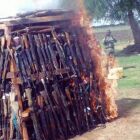 The collected guns after being torched.<br />Of course disarmament or cease-fire treaties help very much to pacify all parties of both sides to move on in peace. What are the parties that are fighting each other with these guns? It is the Kenyan citizens of the Turkan tribes. It is the Ugandan citizens of the Karamojong tribes. It is the brutal troops of the Uganda Army. These three Pan African armed groups must sit down together and talk off their differences as modern civilized  protagonists and antagonists. All should leave their guns outside of this African province because the wealth is still there if it is to buy more military arms after burning only 400 AK 47 guns.<br />Unfortunately this is an African civil war that has been going on for  many years and still counting. Like that one of the Mau Mau rebellion of 1952/62. Many pastoralist African tribes have that misguided belief that all the cows in the world belong to them. Plus all the land in the world that their cows graze on is theirs and their long horned cattle. Unfortunately this is an African civil war that has been going on for  many years and still counting. Like that one of the Mau Mau rebellion of 1952/62. Many pastoralist African tribes have that misguided belief that all the cows in the world belong to them. Plus all the land in the world that their cows graze on is theirs and their long horned cattle. Pastoralism is a mode of subsistence that involves raising domestic animals in grassland environments using herd and household mobility. Combined with nomadism, pastoralism has allowed humans to inhabit the world&#039;s vast dry lands of savannah and grasslands. Tbv; meaning too bad very.