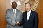 Former Secretary-General Ban Ki-moon (right) meets with Sam Kutesa, Minister for Foreign Affairs of Uganda during 20 July 2009.